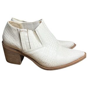 Seven7 White Croc-Embossed Ankle Boots